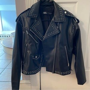 Zara Faux Leather Moto Jacket with Studs - black size small